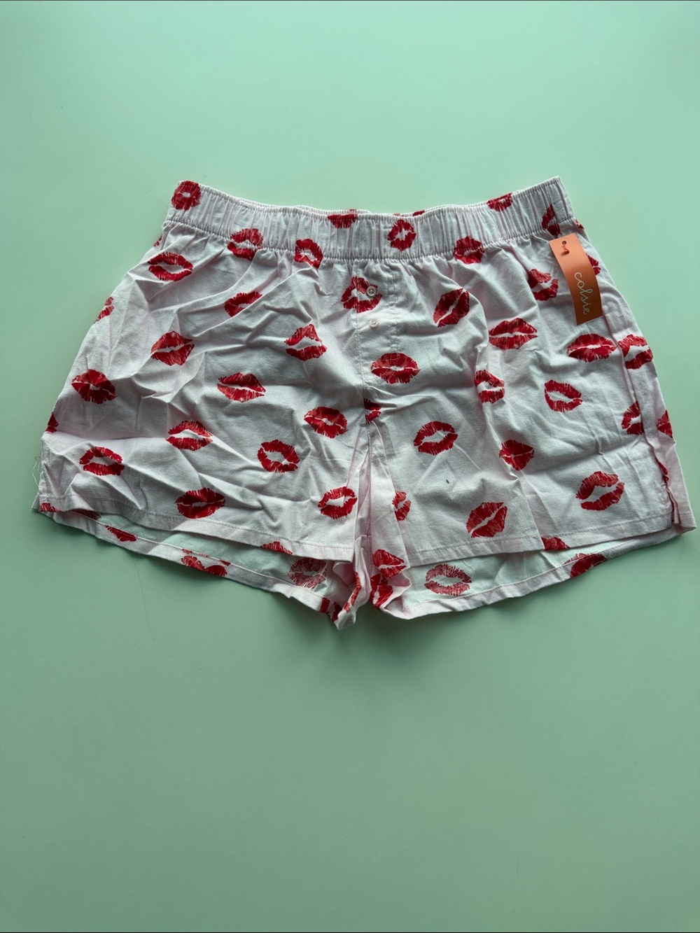Colsie Pink boxer Shorts with Red Lip Print
